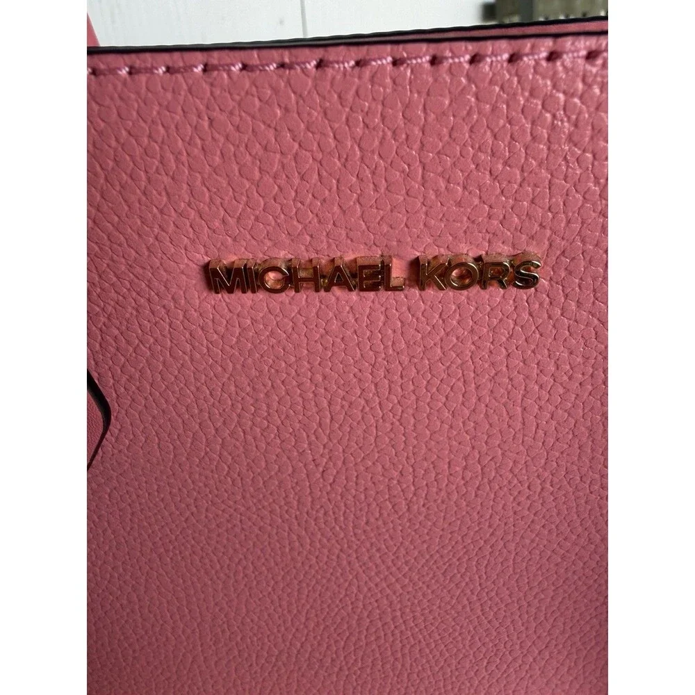 NWT Michael Kors Mercer Large Accordion Tote Pebbled Leather Grapefruit Pink - Picture 8 of 16